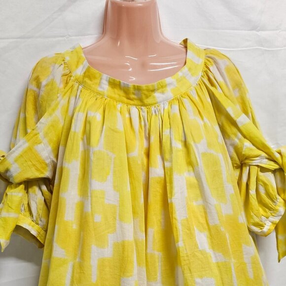 SEE BY CHLOE Yellow Printed Pleated Swing Blouse Women Size 2 - Picture 4 of 16